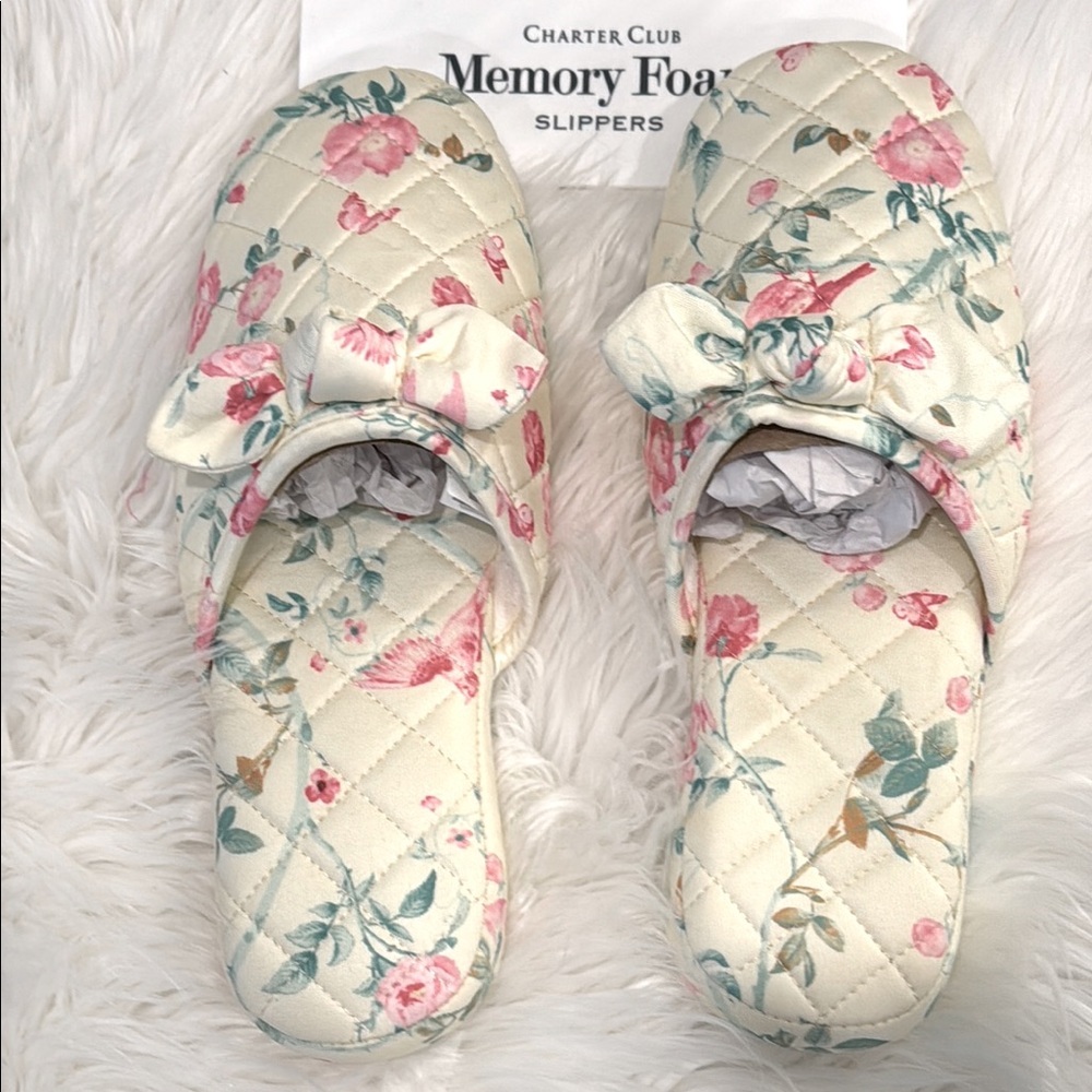 Charter Club Women's Floral Memory Foam Slippers (Various Sizes Available)